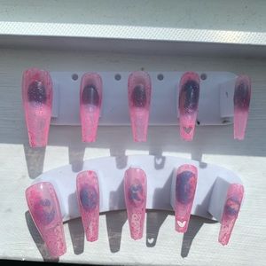 Pink glitter jelly nails